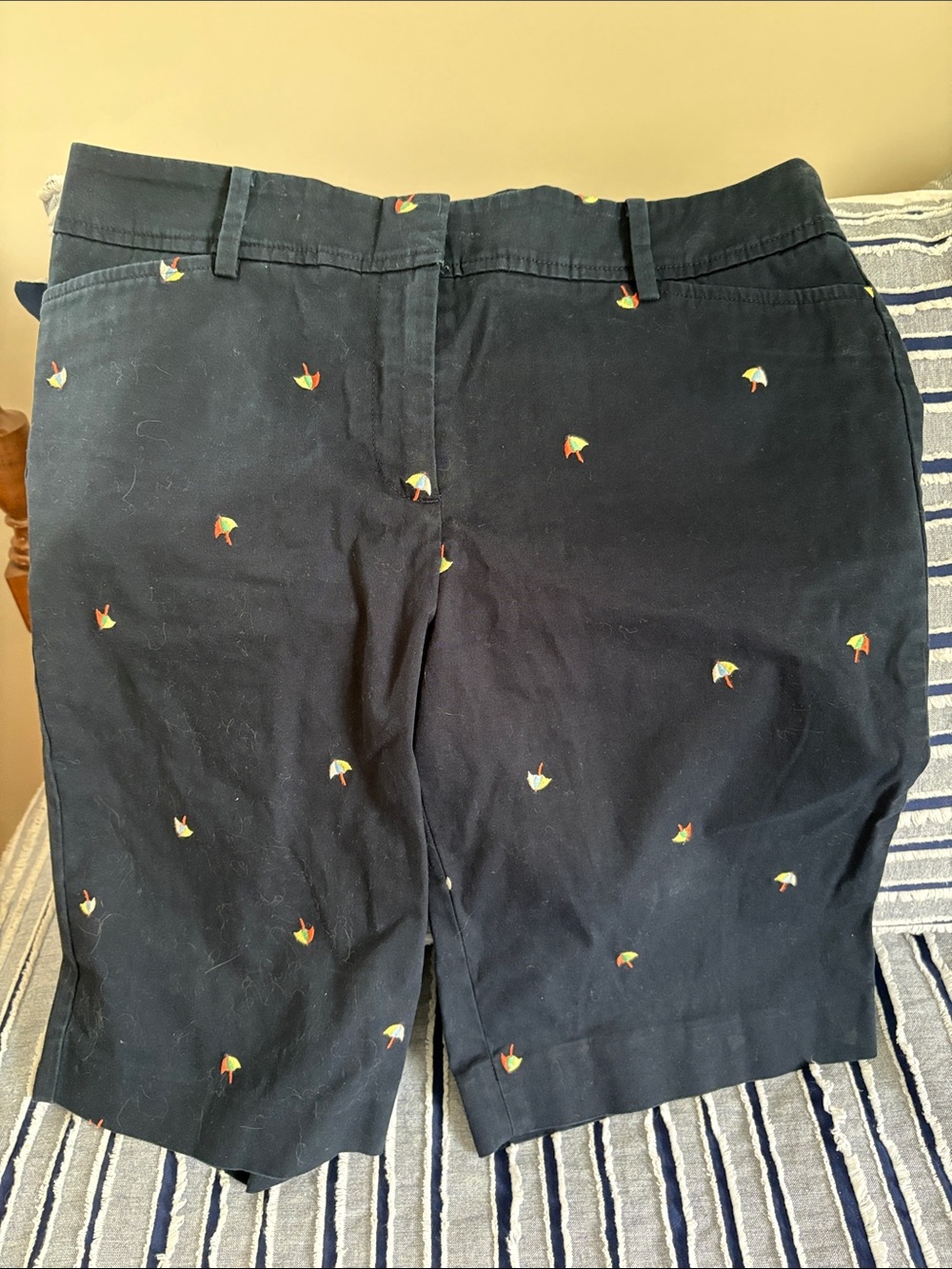Talbots Navy Embroidered Umbrella Print Cotton Shorts